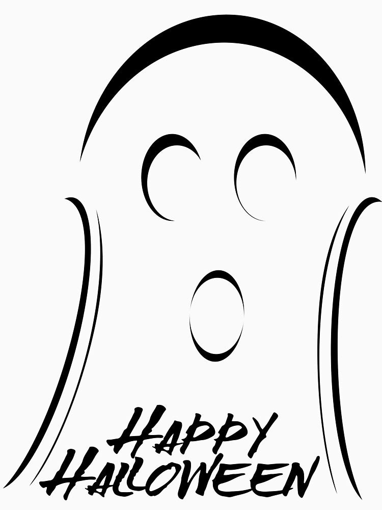 Cute Ghost with Large, Spooky Happy Halloween Message (Black) by Risa-C