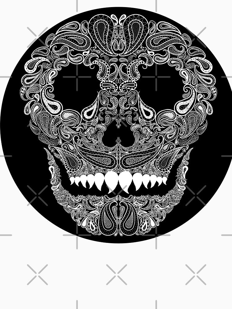 Paisley Skull white on black by Angry Critters