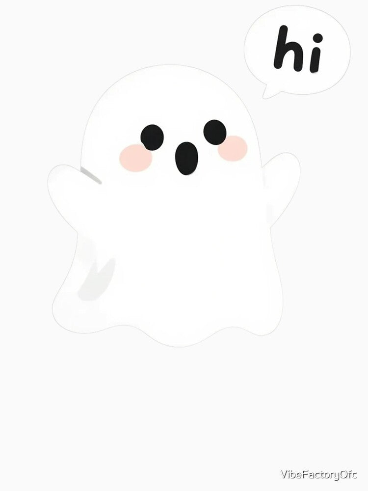 Cute Ghost Saying Hi Kawaii Minimal Design by VibeFactoryOfc