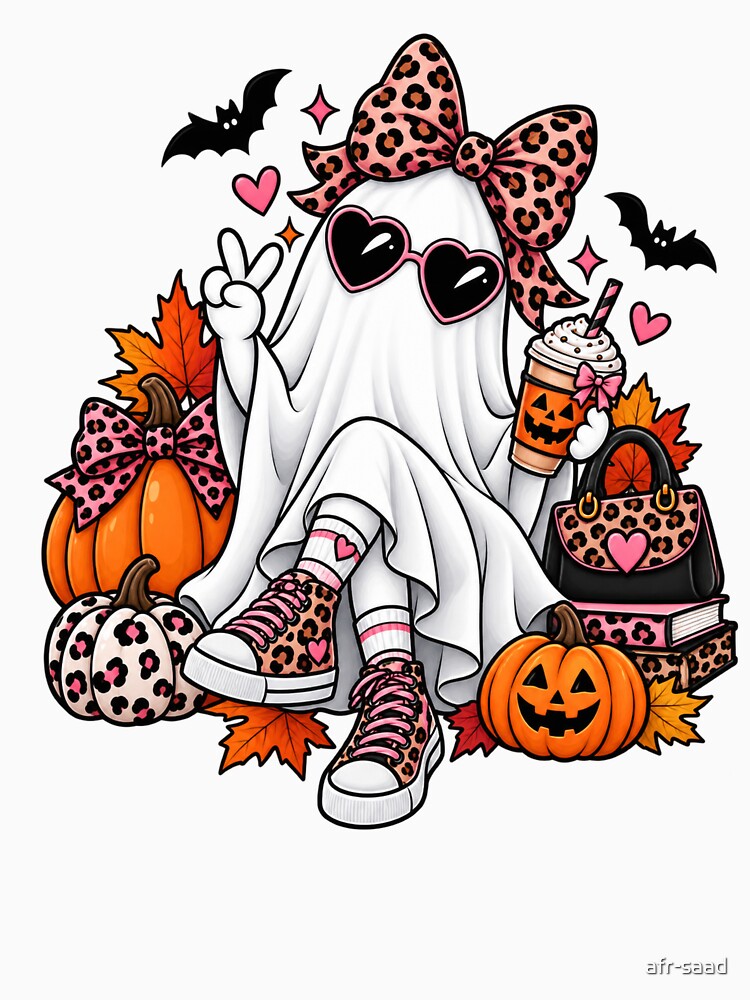 Cute Leopard Ghost Halloween – Spooky Girl Pumpkin Coffee by afr-saad