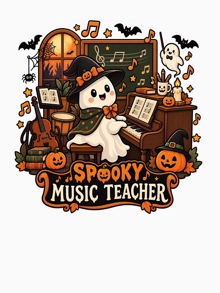 Spooky Music Teacher Halloween Ghost Piano Music Lover by LuminoSky Creations