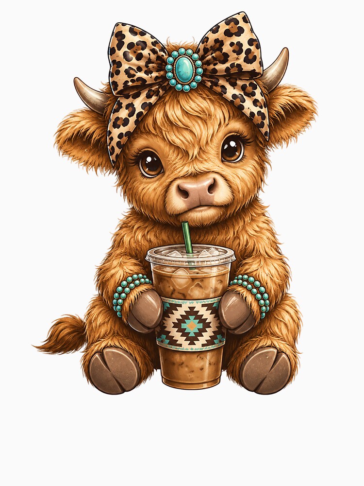 Cute Highland Cow Iced Coffee by GenesixDesign
