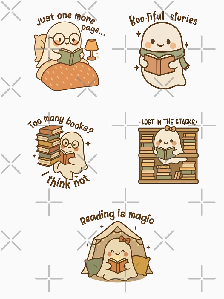 Cozy Ghost Reading Stickers – Bookish Ghost, Fun Halloween Vibe| Cute Aesthetic Ghost with Book, Spooky & Cozy| Book Lover ghost sticker sheet| Cute Reading Ghost by mbarts85