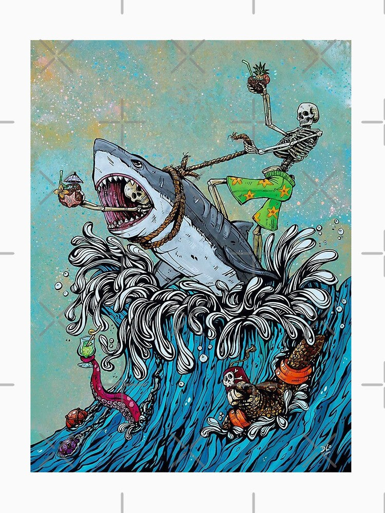 Skeleton injoy with shark by Finding Print