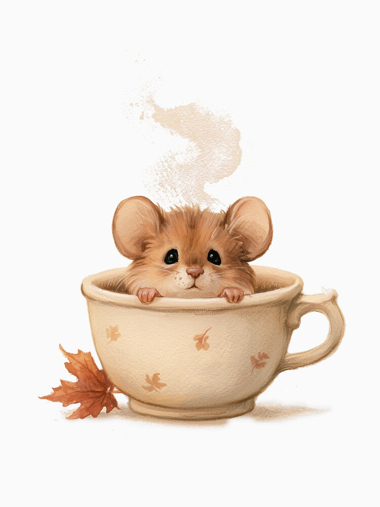 Cozy Autumn Mouse in Coffee Cup by Helenaphotoart