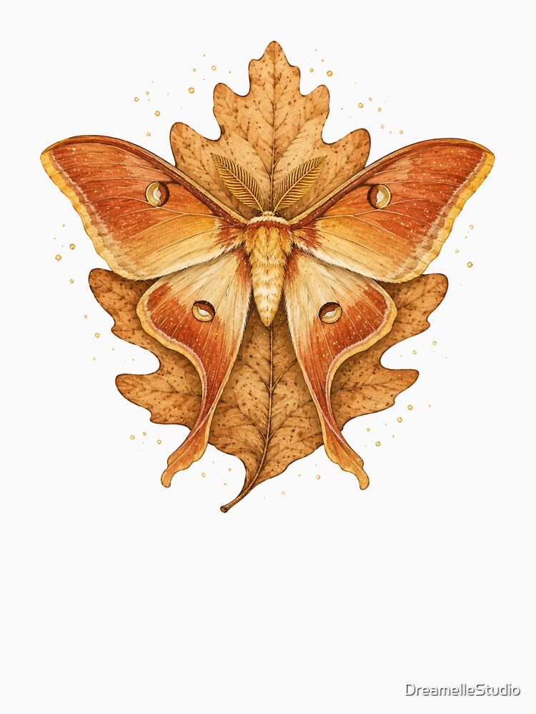 Autumn Luna Moth Rust Gold Fall Moth Art by DreamelleStudio