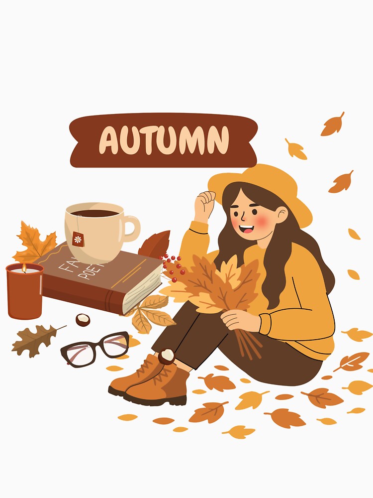 Cozy Autumn Girl Reading Book Coffee Autumn Leaves by Esraa-Arts