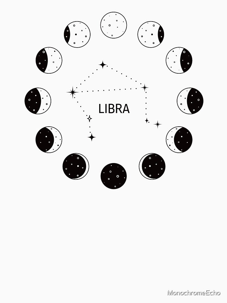 Moon phases and zodiac constellation Libra by MonochromeEcho