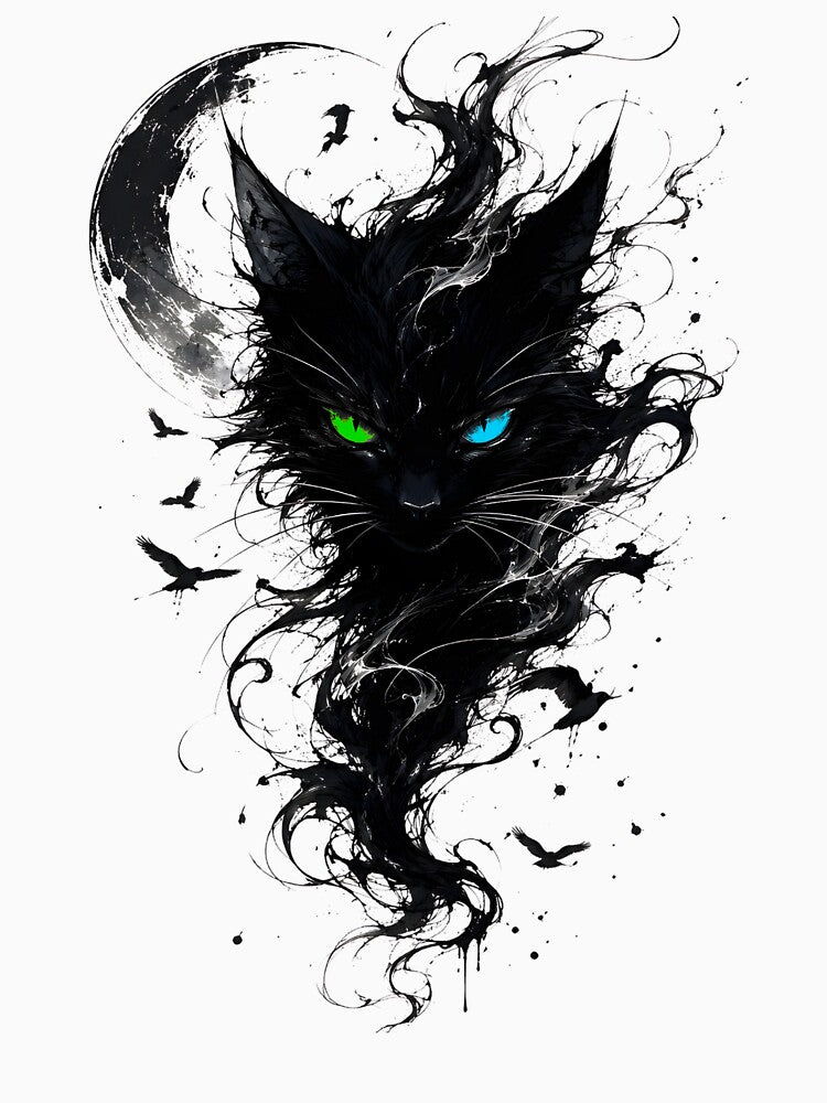 Heterochromia Black Cat Under The Moon by Doodle-Bloom