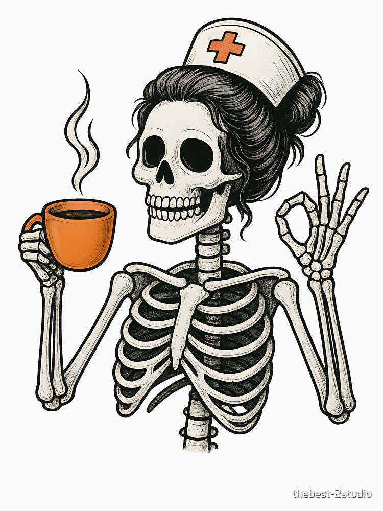 Halloween Nurse Skeleton Messy Bun Coffee Funny Nurse Women by thebest-2studio