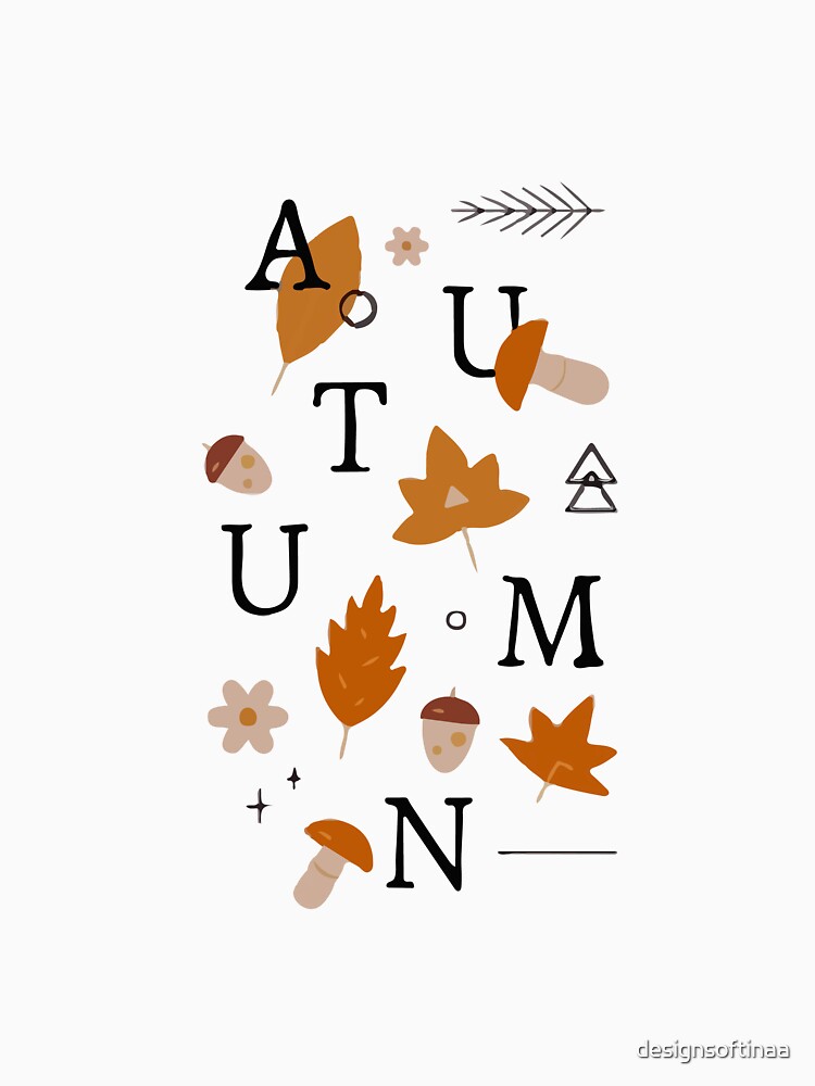Autumn Word Art - Leaves & Mushrooms Seasonal Design by designsoftinaa