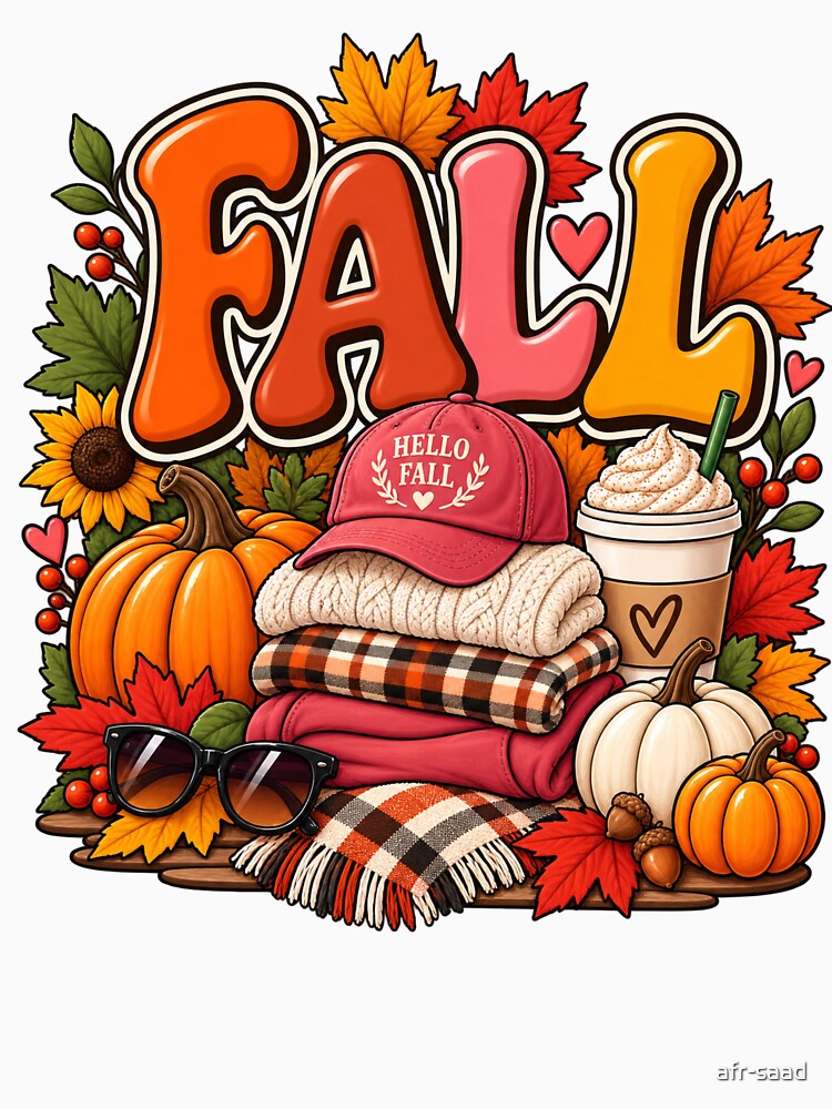 Hello Fall Cozy Autumn Pumpkin Coffee Sweater by afr-saad