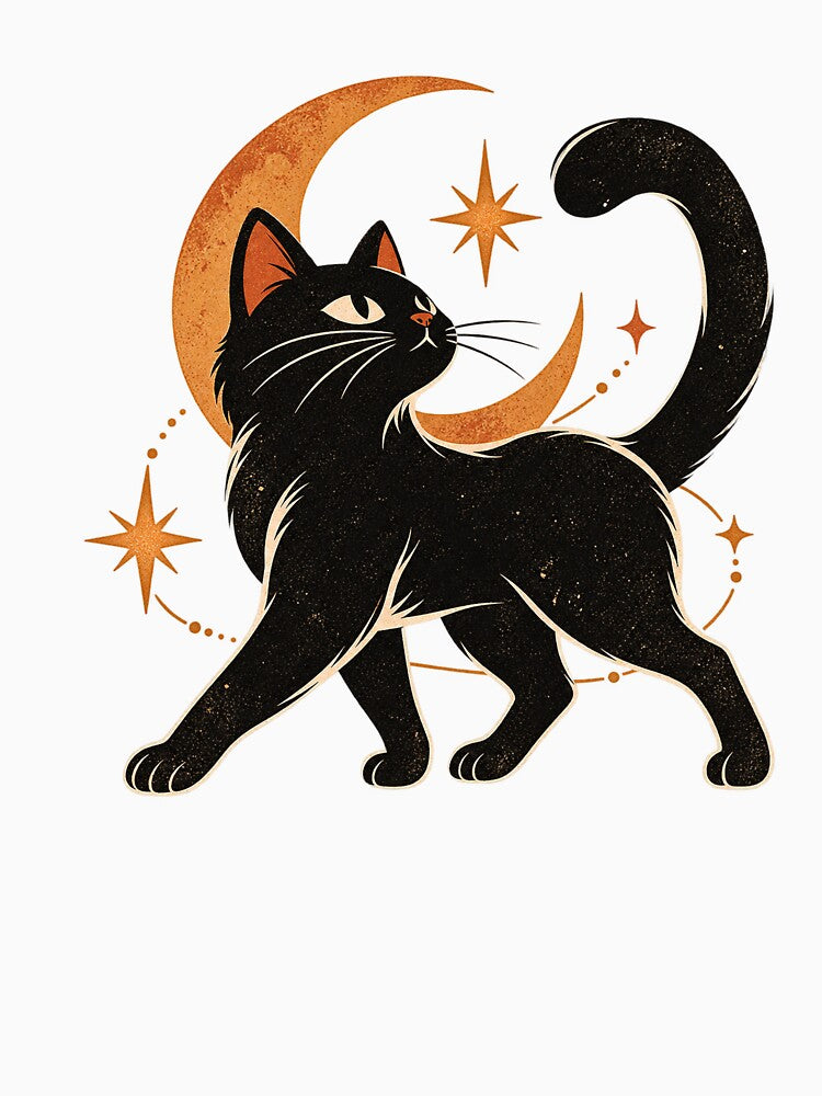 Retro Black Cat & Crescent Moon by Glottopia