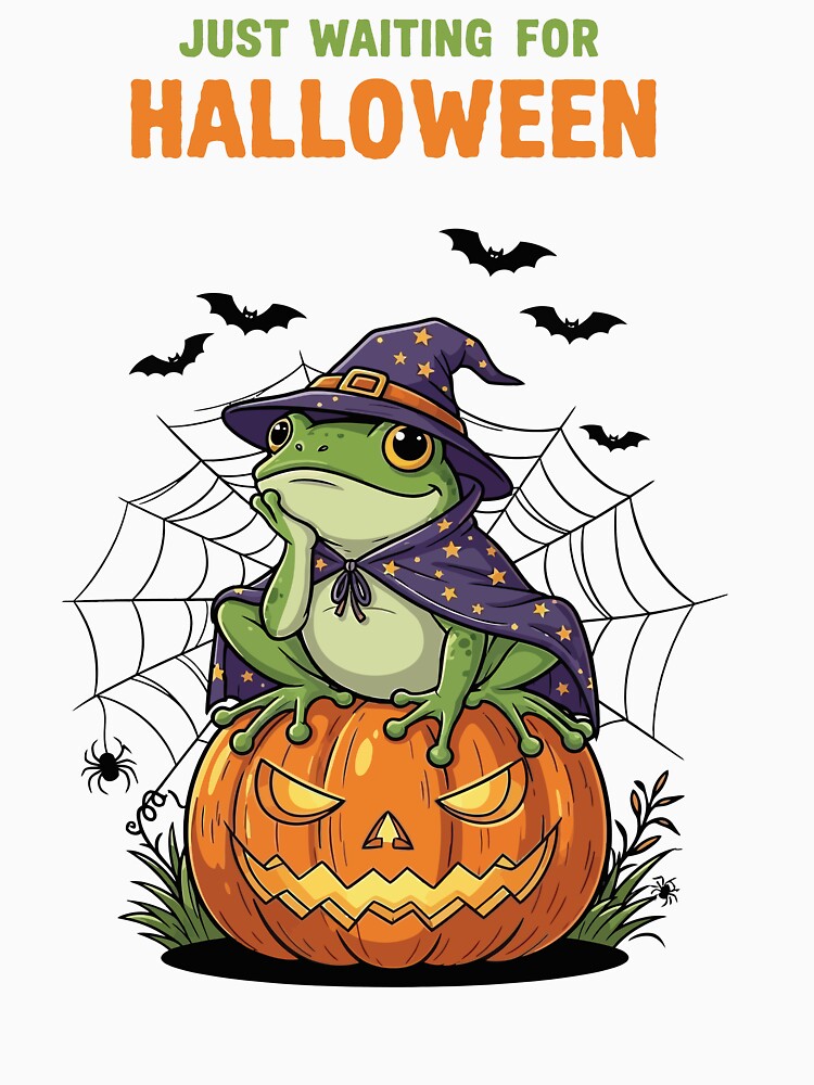 Funny Wizard Frog on Pumpkin – Just Waiting for Halloween Design by HalloFrogs