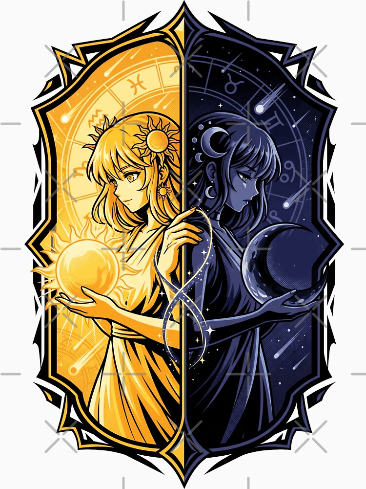 Sun and Moon Goddesses Duality Zodiac Constellations Anime Tarot Aesthetic by mood-draftsman