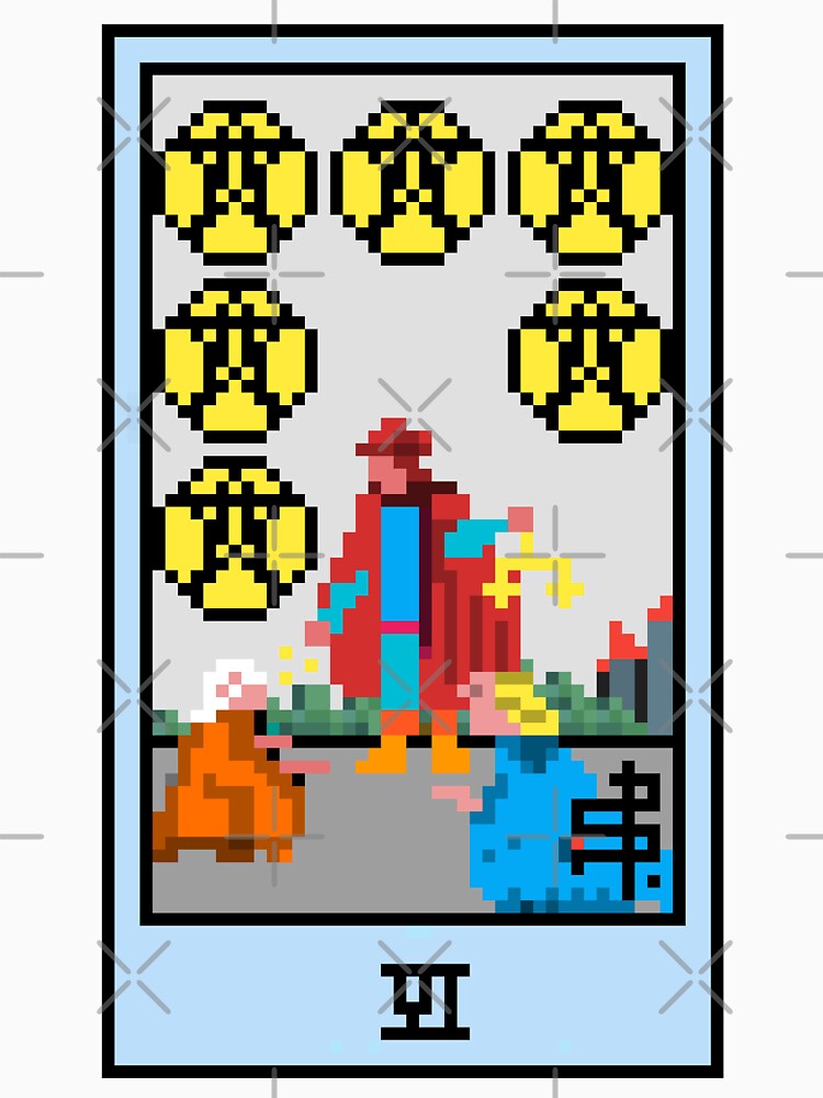 Wait, is this pixel art tarot? Yellow - Minor Arcana 'Six of Pentacles' (Design for T-shirt, stickers and other accessories) by Pixel Waite