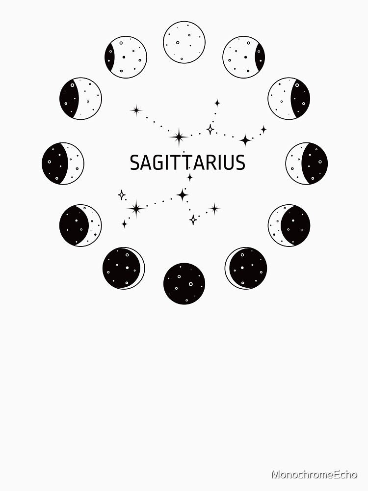 Moon phases and zodiac constellation Sagittarius by MonochromeEcho