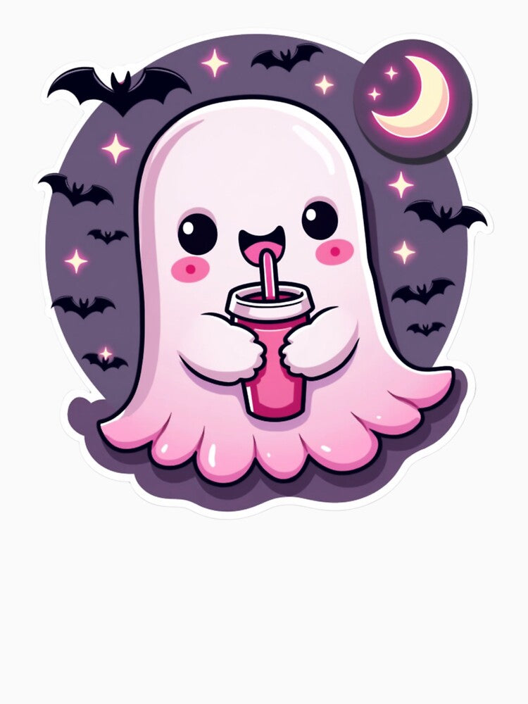 Ghost with Boba and Bats (Moonlit Style) by driftwellstudio