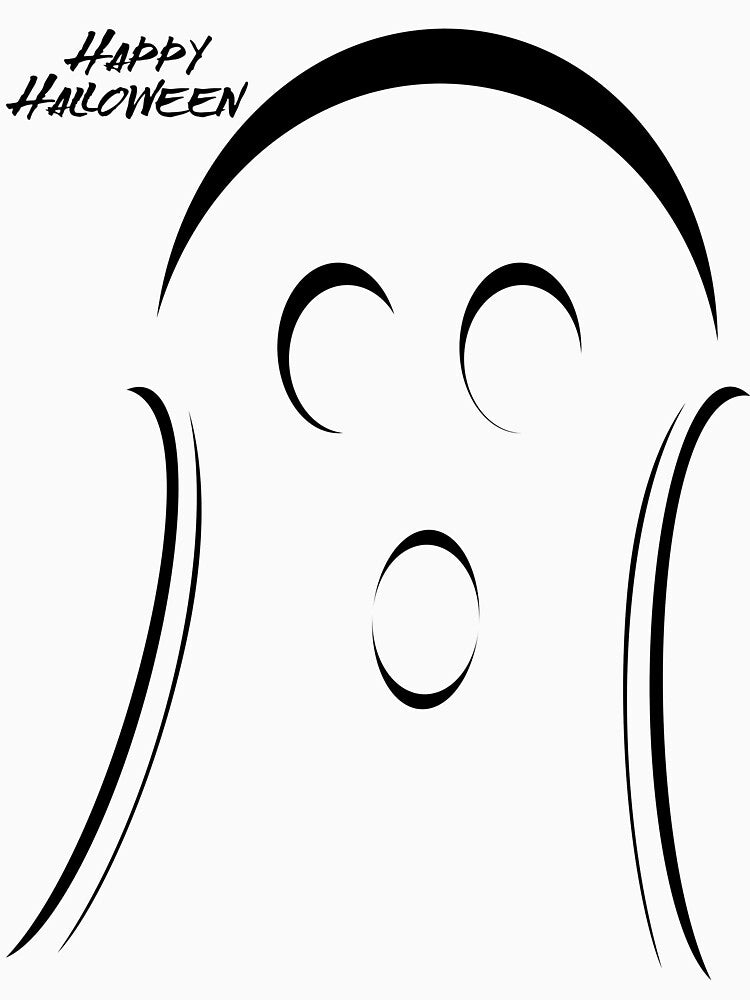 Cute Ghost with Small, Spooky Happy Halloween Message (Black) by Risa-C