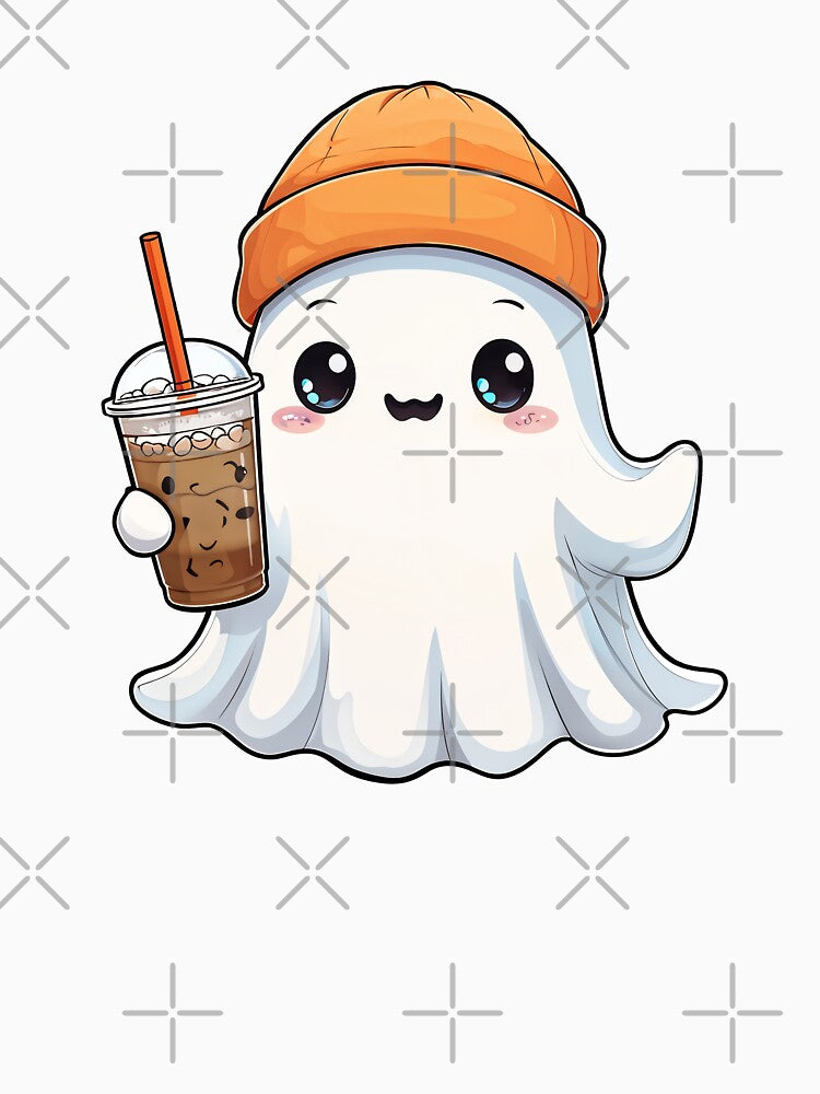 Halloween Ghost with a Cup of Coffee and a Hat by Roman-Designer
