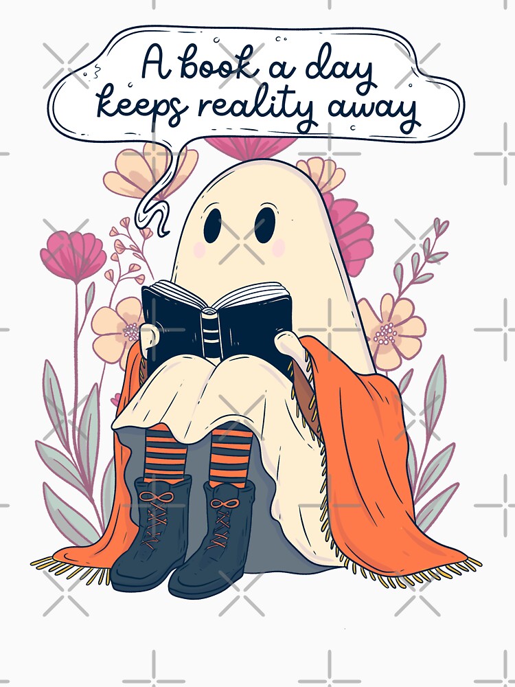 Cute Ghost Reading a Book - A Book a Day Keeps Reality Away by Jess.a.creates