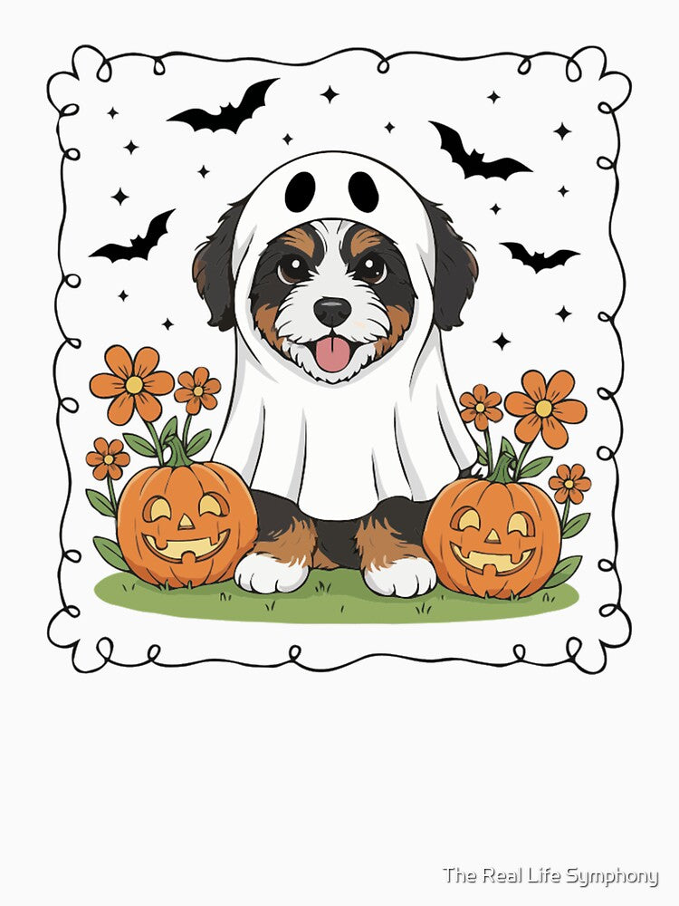 Bernedoodle Puppy Ghost – Cute Halloween Dog Costume by The Real Life Symphony