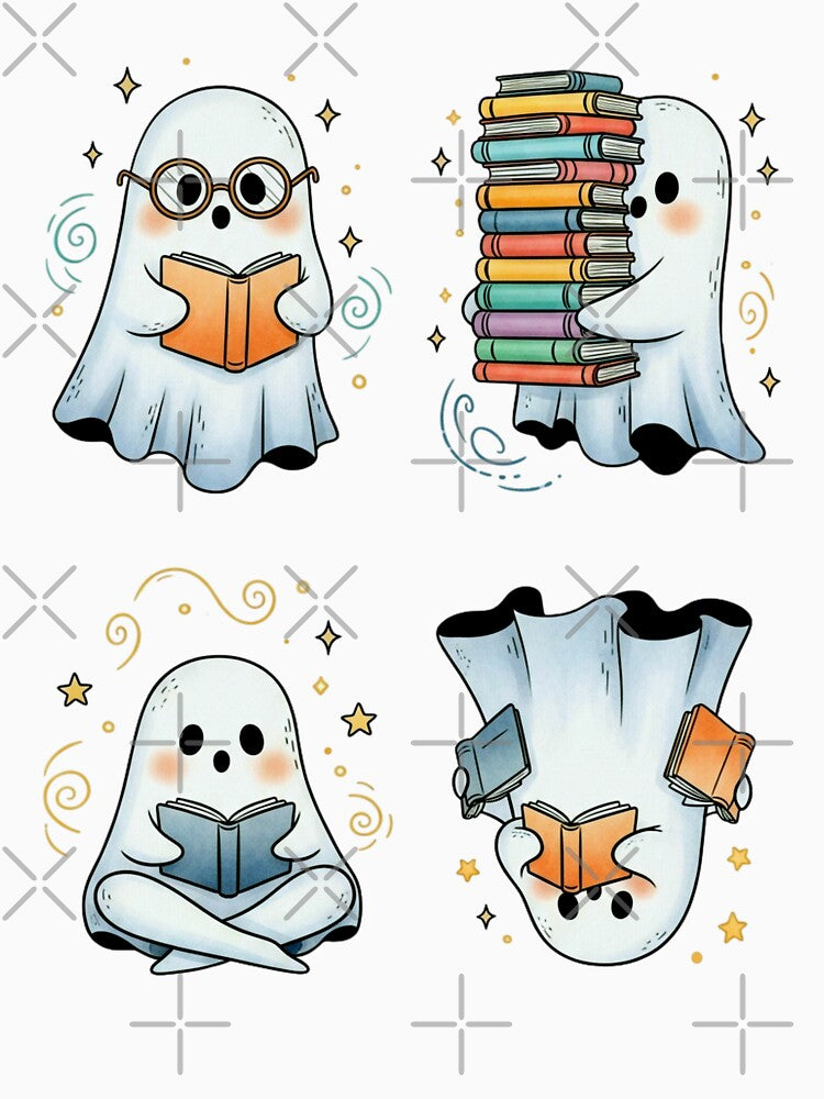 Spooky Ghosts Book Reading – Cute Halloween Ghosts with Books Design by Teetreasure2
