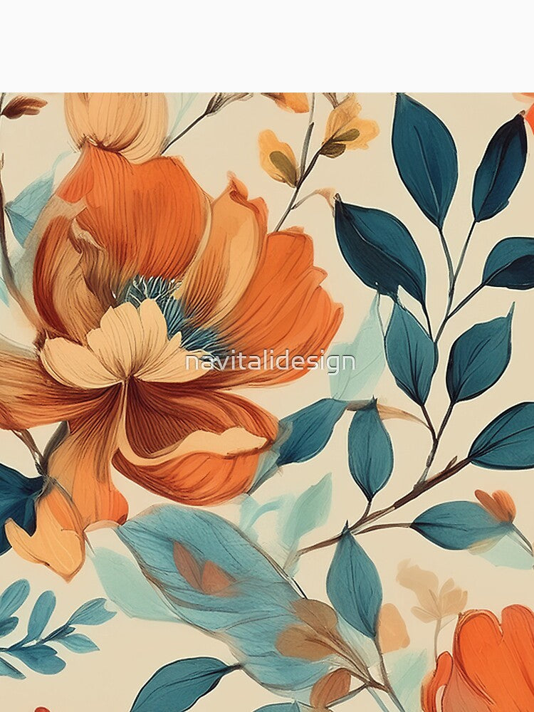 Rustic autumn botanicals watercolor painting abstract garden florals rust, beige, brown, teal green, warm Autumn colours leaves by navitalidesign