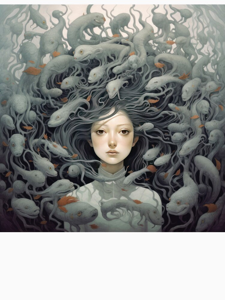 A Woman Surrounded By Strange Creatures by Art School Dropout