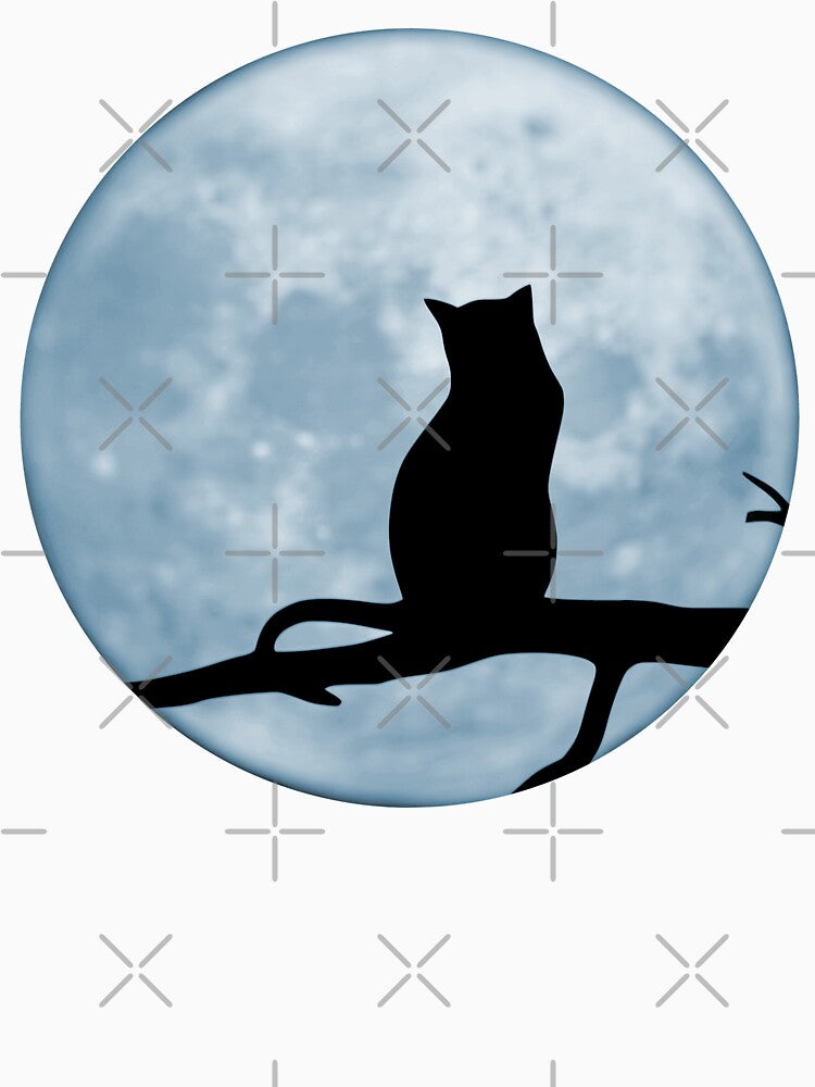 Silhouette cat looking at a blue moon by FinishYourSong