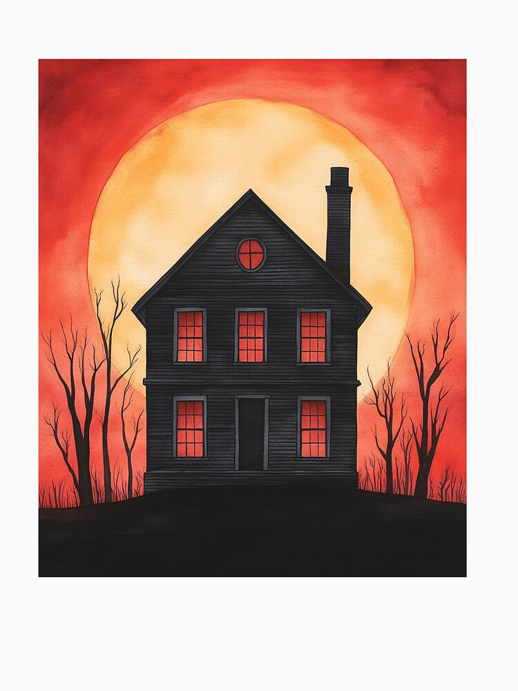Spooky Haunted House Under Red Moon by WPCreator