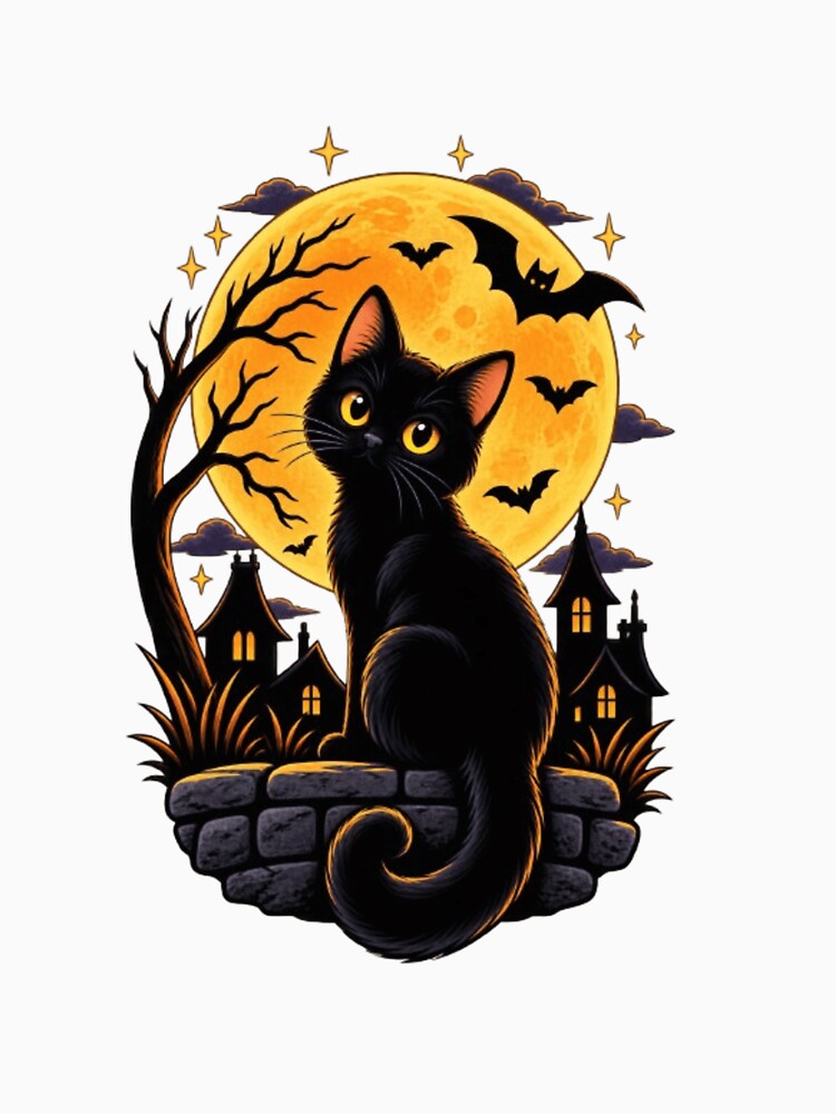 Black Cat Halloween Moon – Spooky Night by 1PRINTORA1