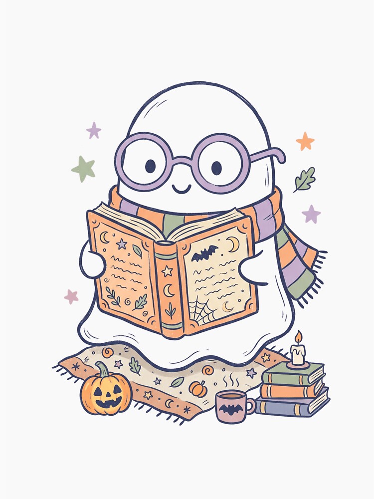 Reading Spirits Cute Ghost Book Lover Halloween by PANCOSS