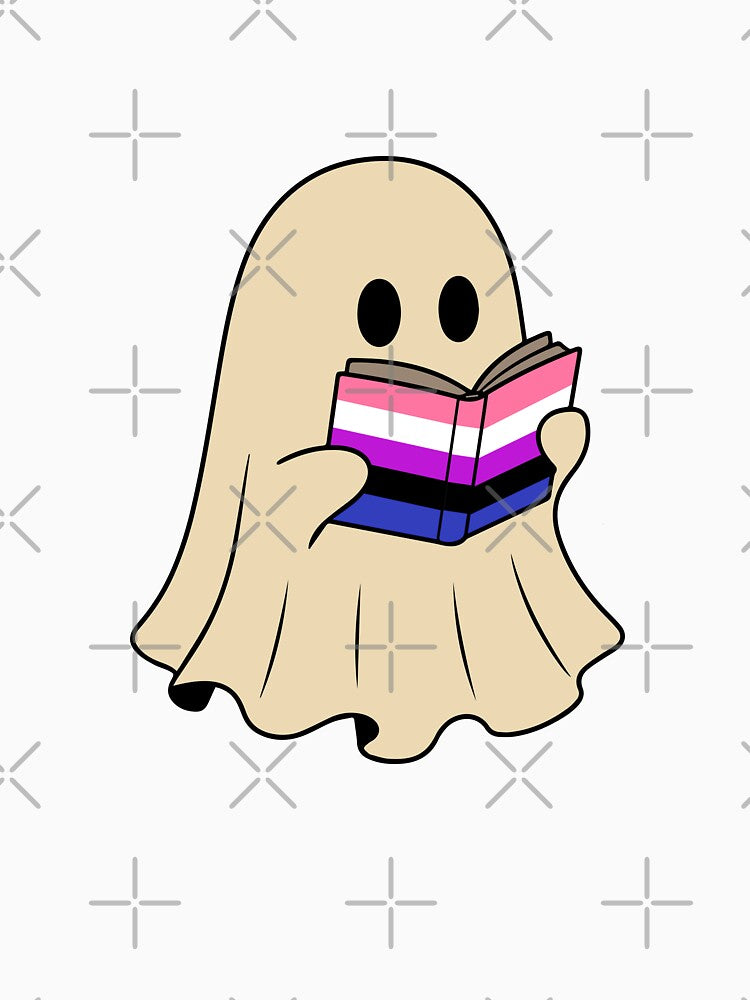 Genderfluid Halloween Ghost Reading Book by Cannaxes Studio