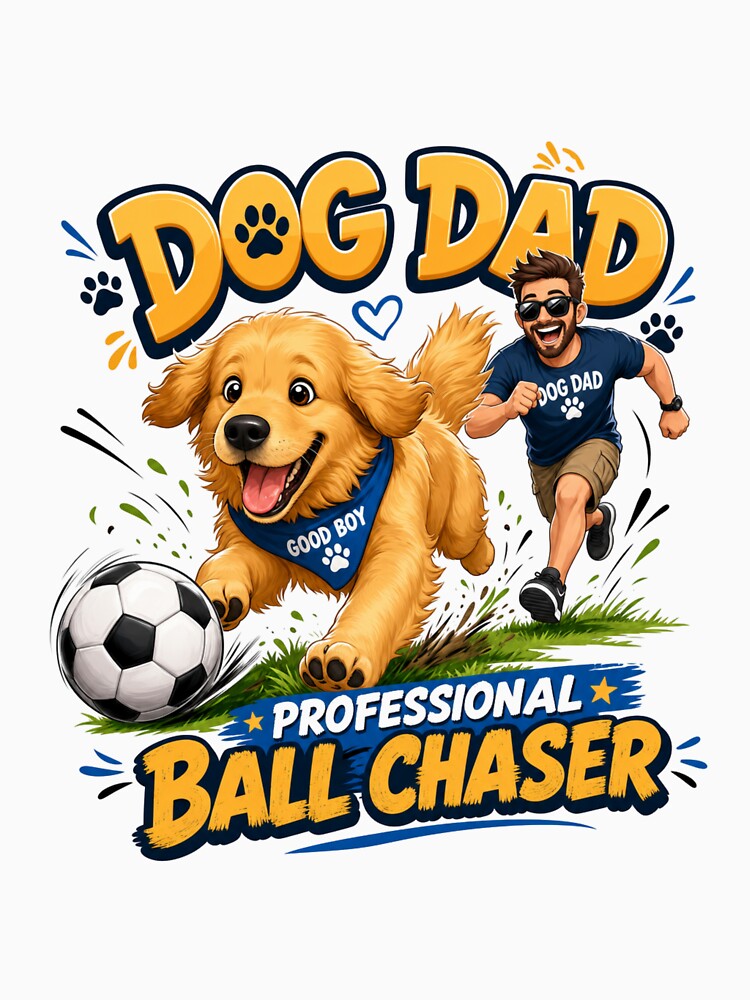 Professional Ball Chaser Golden Retriever Dog Dad Funny T-Shirt by Ashley critters