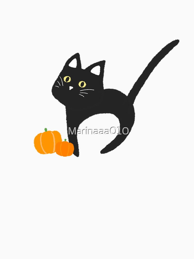 Halloween Black Cat with Pumpkin Cute Simple Aesthetic Art Logo by Marinaaa010