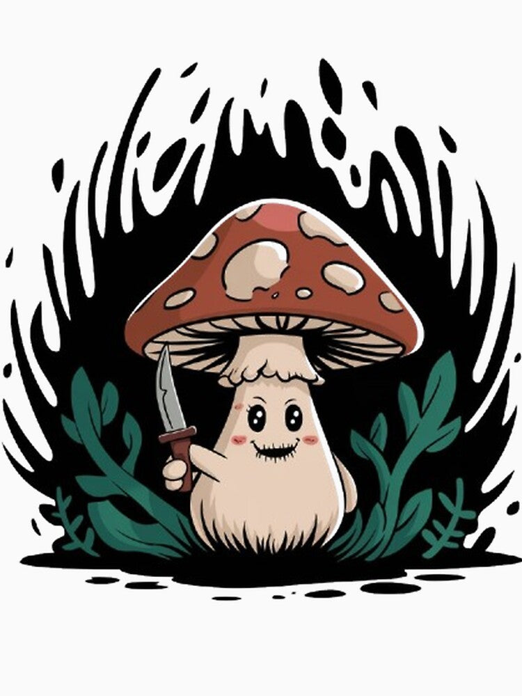 Gothic Cute Mushroom with Knife: Dark Forest Vibes T-Shirt , funny design , gift idea by masteryStore