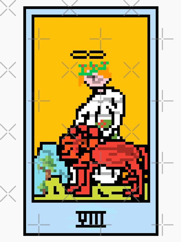 Wait, is this pixel art tarot? Yellow - Major Arcana 'The Strength' (Design for T-shirt, stickers and other accessories) by Pixel Waite