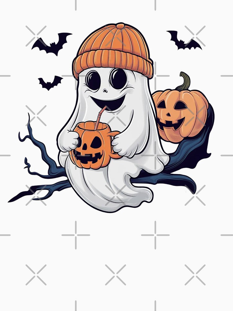 Adorable Halloween Ghost with Pumpkin Drink - Cute Spooky Design by blockshop