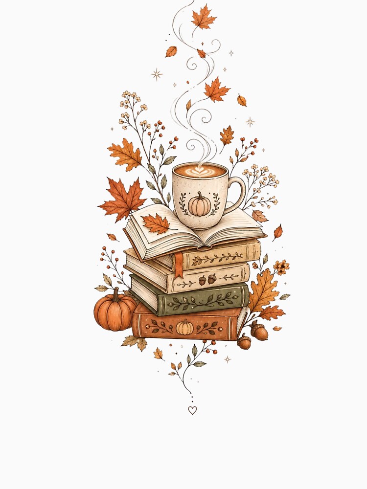 Cozy Autumn Books Coffee and Pumpkin Fall Aesthetic by wecrea