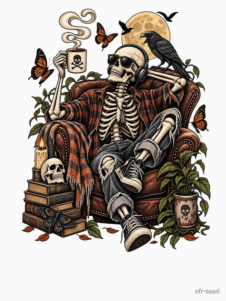 Skeleton Coffee Lover Gothic Coffee Skeleton with Raven by afr-saad