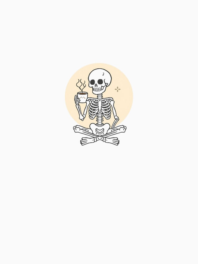 Cute Skeleton Drinking Coffee Cozy Morning Illustration by ByKayaPrints