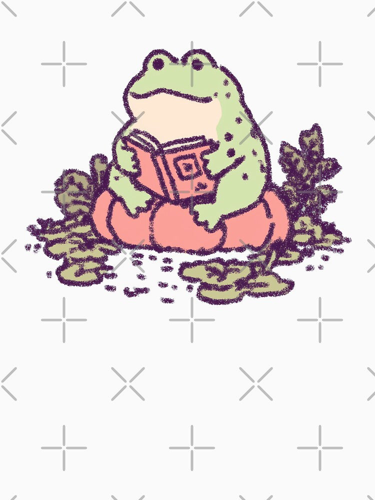 Pumpkin Reading Frog, textured pastel illustration by Magnificent Lizard
