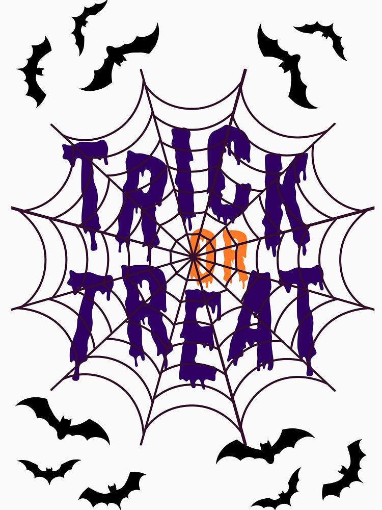Spooky Trick or Treat Halloween Bat Spiderweb Design by BoldPowStudio