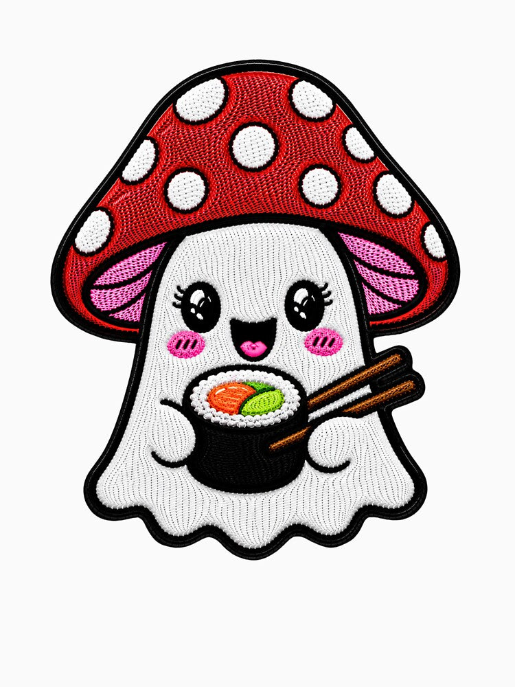 Cute Ghost Sushi Kawaii Embroidery Patch Design Mushroom Boo by ColorSplash123
