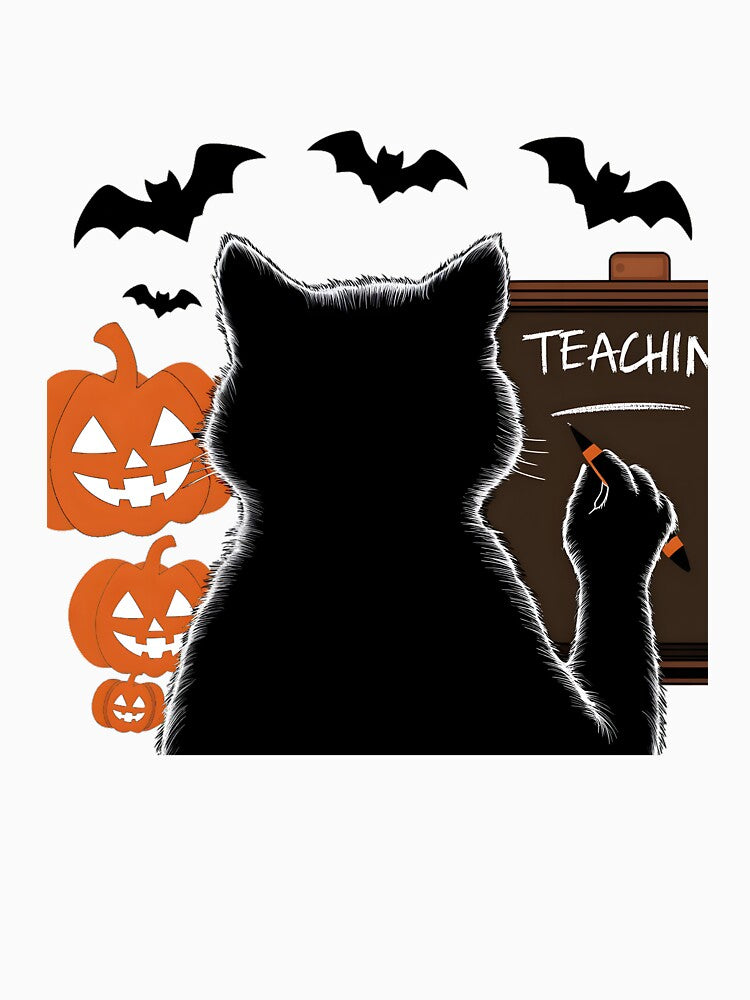 Black Cat Teacher Halloween Teaching Pumpkins and Bats by clothesy7
