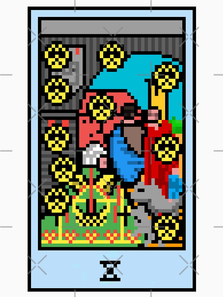 Wait, is this pixel art tarot? White - Minor Arcana 'Ten of Pentacles' (Design for T-shirt, stickers and other accessories) by Pixel Waite