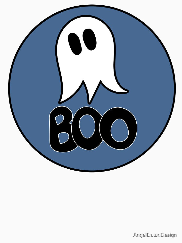 Cute ghost cartoon BOO text circle frame blu by AngelDawnDesign