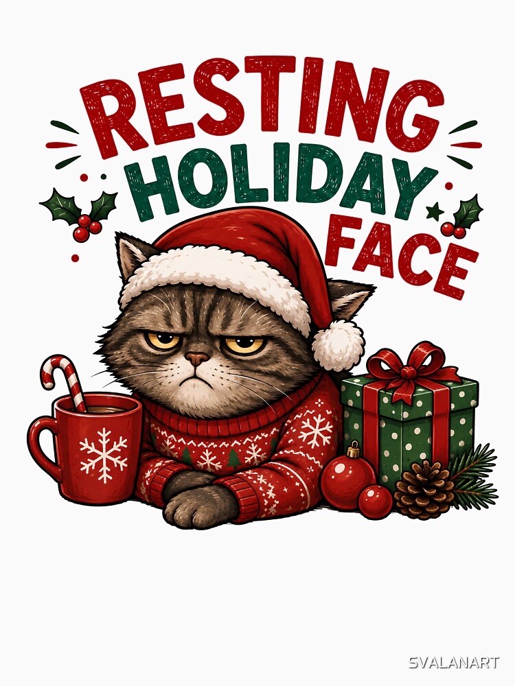 Resting Holiday Face – Funny Grumpy Christmas Cat by SVALANART