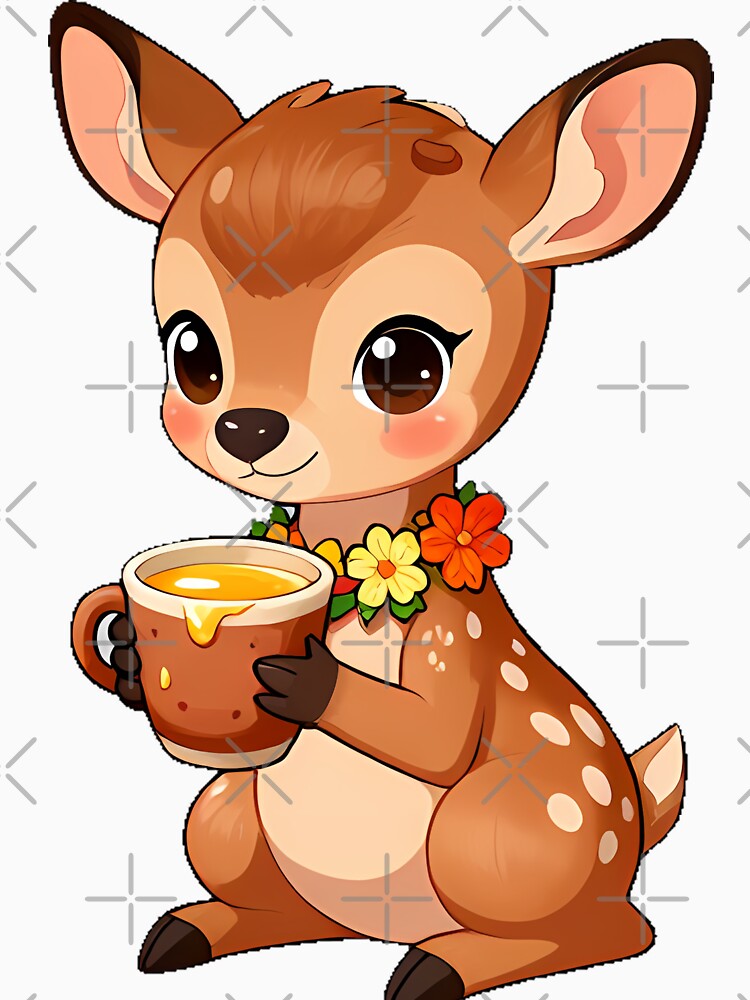 Cute Baby Fawn Barista with Golden Turmeric Latte Icon by pumsquare